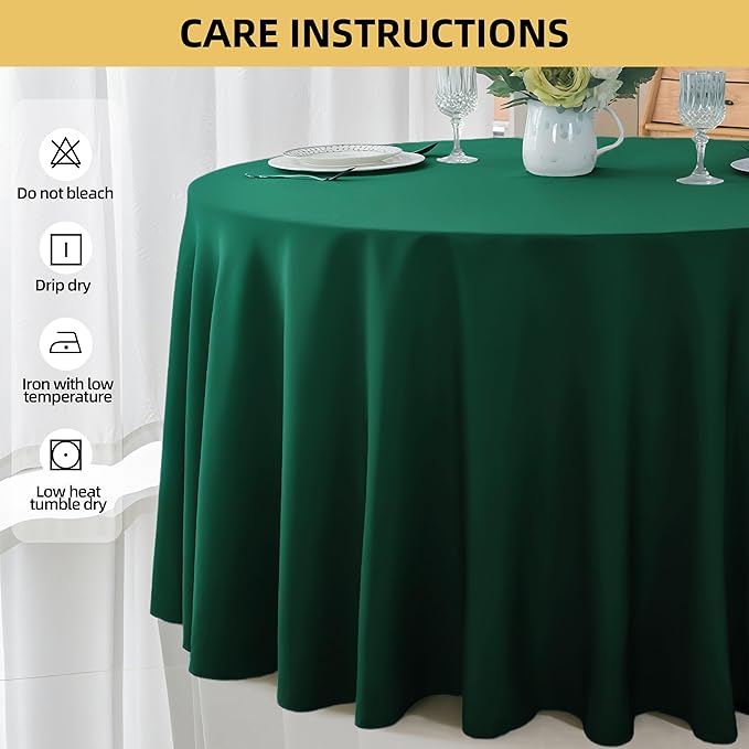 6-Pack Round 120-inch Blackish Green Table Cloths, Solid Stain and Wrinkle Resistant Circular Tablecloth, Premium Plain Weave Polyester Fabric Table Linen Covers for Hotel, Banquet