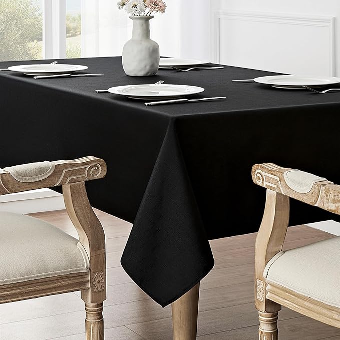 2 Pack Rectangle Tablecloth, 60x104 inch, Water Resistant Wrinkle Free Linen Textured Table Cloth Washable, Decorative Fabric Table Cover for Dining, Party and Camping, Black