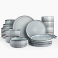Famiware Star Plates and Bowls Sets, Modern Stoneware Dinnerware Sets for 8, 24-Piece Kitchen Dish Set - Microwave and Dishwasher Safe, Chip and Scratch Resistant, Smoky Blue