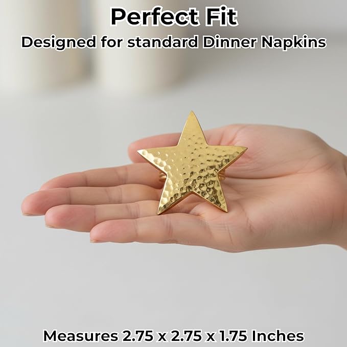 CLEENTABLE 12 Pcs Decorative Metal Napkin Rings Star Napkin Holders for Elegant Table Decor, Parties, Weddings, Holidays, Everyday Dining - Metallic Adornment for Table Settings (Gold)