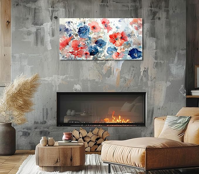 ADJUVANT Wall Art Watercolor Vibrant Floral 48"L x 24"W, Colorful Poppies With Soft Hues Canvas Painting Lively Blooms Artwork Delicate Tones Prints Wall Decor for Living Room Bedroom Bathroom Home Office