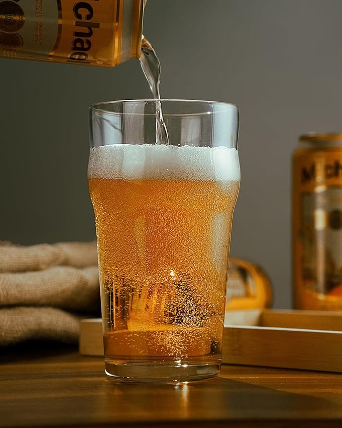 Pint Glasses,20oz British Beer Glass,Classics Craft Beer Glasses,Premium Beer Glass Tumbler Set of 4, Unique Design Beer Glasses Easy Stacking in The Cupboard