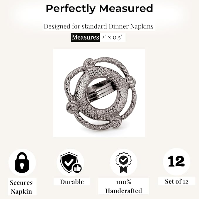 ALPHA Living HOME Elegant Napkin Rings Set of 12 - Crafted Lightweight with Antique Finish, Ideal Décor for Weddings, Family Gatherings, Formal Dinners, Banquets & Everyday Dining (Silver)