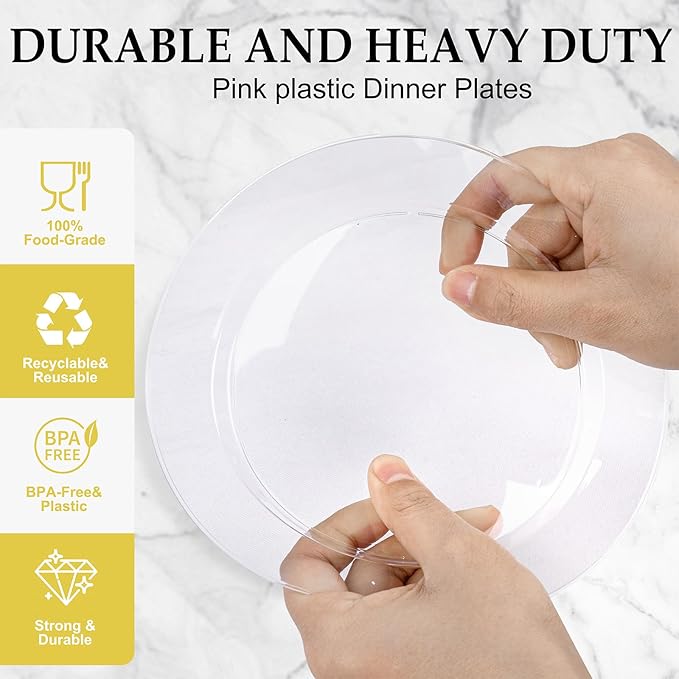 FLOWERCAT 200PCS Clear Plastic Plates Disposable Plates for Party - Heavy Duty Plastic Plates - 100 10" Dinner Plates and 100 7" Salad Plates for Weddings, New Year,Christmas Parties and Events