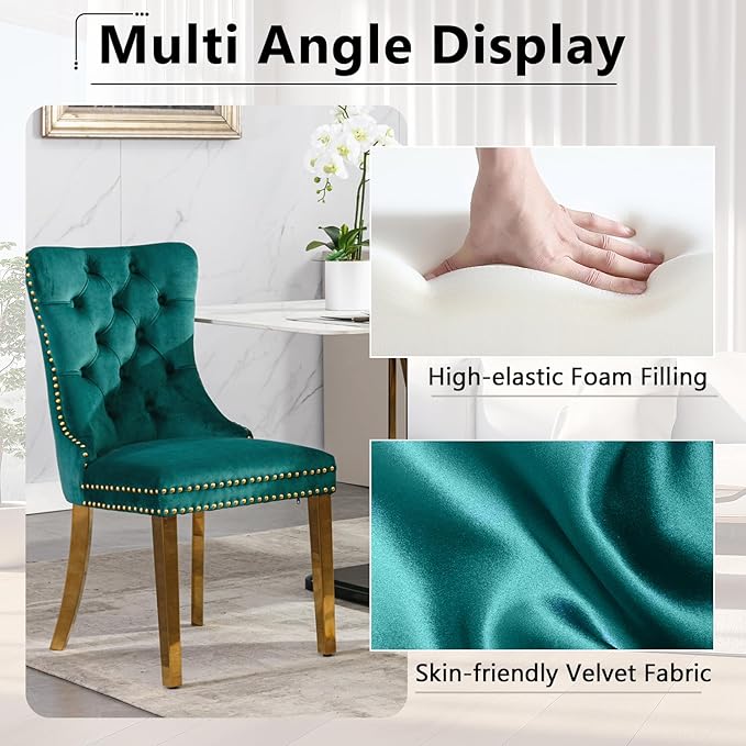 5 Piece Glass Dining Table Set,70" Dinner Room Glass Table Set for 4,Modern Kitchen Dinner Table Set with Stainless Steel Base and 4 Upholstered Velvet Dining Chairs for Living Dining Room