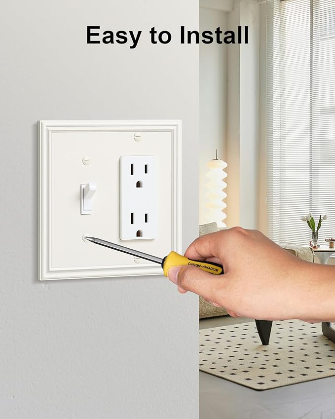 2-Pack Combo Toggle/Decorator Light Switch Cover Plate, Light Almond Decorative Electrical Outlet Covers, Durable Solid Zinc Alloy Wall Switch Plates and Outlet Covers