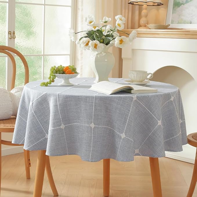 Zobesta 60 Inch Round Tablecloth Blue, Linen Round Table Cloth 60 Inch Washable Farmhouse Soft Boho Tablecloth for Outdoor, Party, Holiday, Picnic, Dining