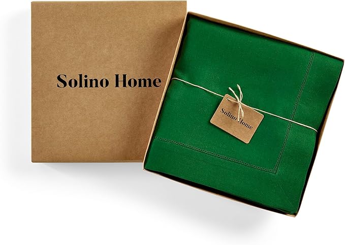 Solino Home Garden Green Linen Tablecloth 60 x 120 Inch - 100% Pure Linen Hemstitch Table Cloth for Rectangle Tables - Classic Hemstitch, Washable Tablecloth for Winter, St Patricks Day, Easter