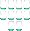 DISCOUNT PROMOS 10 Vaso Silicia Stemless Wine Glasses Set, 16 oz. - Clear, Orb-Like, Thick base - Green