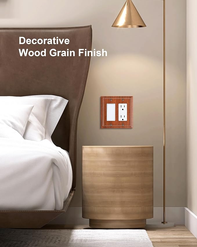 2-Pack Decorative Double Decorator Outlet Cover Plate, Wood Grain Durable Natural Bamboo Fiber Wall Plates for Electrical Outlets, Receptacle, GFCI Outlet, Dimmer Switch, 2-Gang, Corrosion Resistant