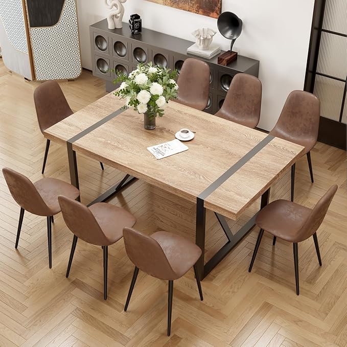 9 Piece Dining Table Set,Modern 71'' Rectangle Wood Kitchen Table and Fabric Dining Chairs Set of 8,Dining Table Set for 8,Ideal for Kitchen Dining Room