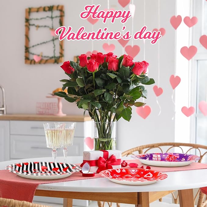 Umigy 120 Pcs Happy Valentine's Day Party Plates 7 Inch Valentine's Day Paper Plates, Heart Printed Disposable Decorative Tableware for Mother's Day, Wedding Birthday Party