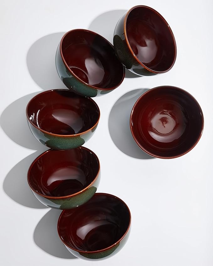 5.5" Cereal Bowls & Dessert Bowls Set of 6-22 Oz Small Bowls for Kitchen-Ceramic Bowl for Cereal, Soup, Oatmeal, Salad, Ramen, Noodle, Rice, Yogurt-Dishwasher & Microwave Safe, Brown Green