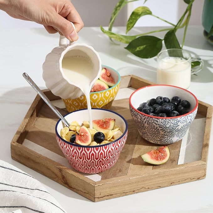 Selamica Ceramic 8oz Bouillon Cups 4 Inch Small Bowls, Dessert bowls for Soup Dipping Sauce Coffee Cupping, Microwave Dishwasher Safe, Set of 6, Assorted Colors