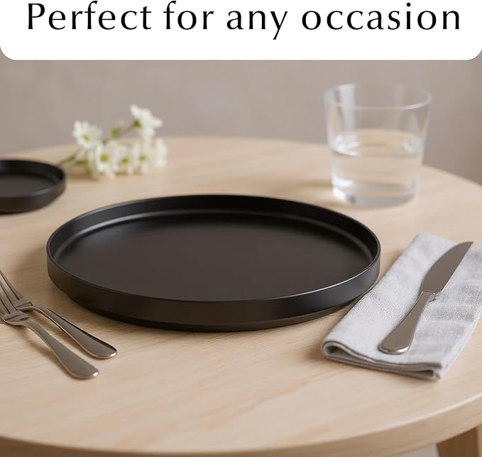 MIAMIO – Ceramic Dinner Plates Set for 4 People/Ceramic Dinnerware 4-Piece, Modern Stoneware, Dishwasher & Microwave Safe – Luxe Collection (Black, 10 Inch)