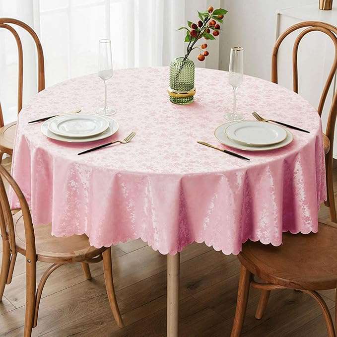 Smiry Rectangle Table Cloth, Waterproof Heavy Duty Vinyl Tablecloths, Wipeable Washable Table Cover for Kitchen, Dining Room & Valentines(Pink, 60" Round)