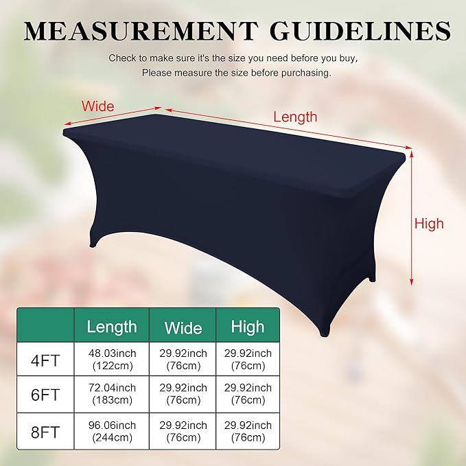 6Pack 6FT Table Cloth for Rectangular Fitted Events Stretch Navy Blue Table Covers Washable Spandex Tablecloth Protector for Party, Wedding, Cocktail, Banquet, Festival