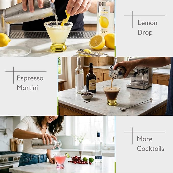 ColoVie Martini Glasses Set of 6 - Cocktail Glasses - 8oz Stemless Margarita, Bar, Dessert Glass - Colored Liquor Drinking Glassware - Cosmo, Manhattan, Espresso Martini - Cocktail Party Gift for Her