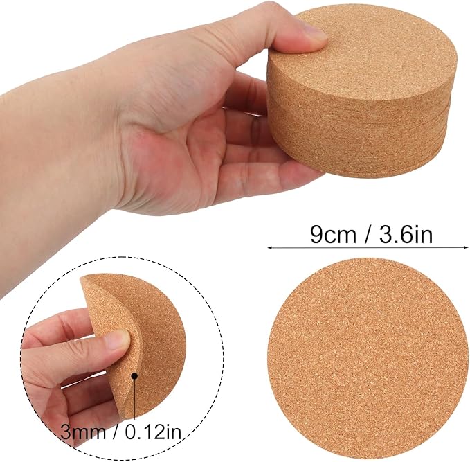 150 Pieces 3.6 Inch Cork Coasters for Drinks, 90 mm Round Cork Coasters, Non-Slip, Heat-Resistant, Absorbent & Reusable, Perfect for DIY Crafts and Home Tabletop Decoration