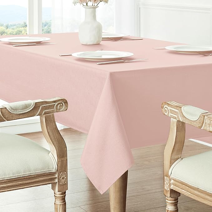 2 Pack Rectangle Tablecloth, 60x120 inch, Water Resistant Wrinkle Free Linen Textured Table Cloth Washable, Decorative Fabric Table Cover for Dining, Party and Camping, Pink