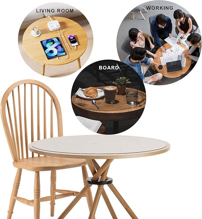 CENNBIE 23.6 Inches Round Table Mat - Cork Leather Placemats - Suitable as Side Dining Coffee Table Cover (Cream)