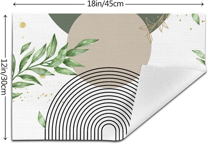 Boho Sage Green Placemats Abstract Bohemian Mid Century Modern Gold Leaves Plant Olive Grey Minimalist Washable Place Mats 12x18Inch for Dining Kitchen Farmhouse Decor 4 PCS