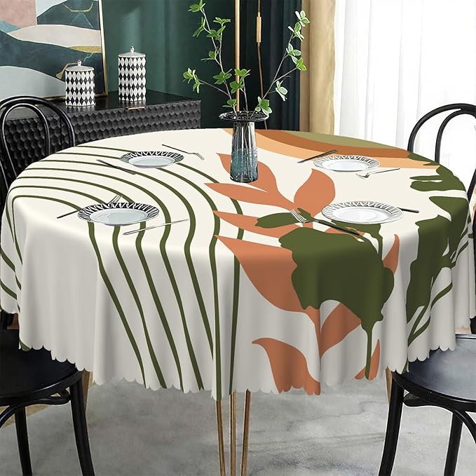 Laeacco 54 Inch Boho Mid Century Round Tablecloth Abstract Rainbow Sun Modern Geometric Art Print Table Cloth Washable Waterproof Wrinkle Free Table Cover for Kitchen Dining Picnic Party Decoration