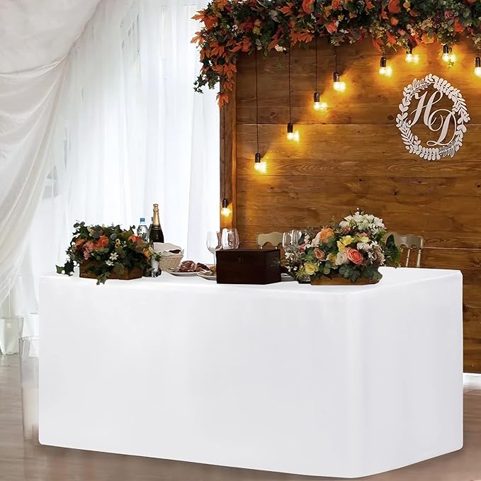 HolidayIdeas Fitted Table Clothes, 6 Pack - 48 x 24 Inch - White Rectangle Tablecloths for 4 Foot Tables, Polyester Fabric Tablecloth for Folding Table, Parties, Holiday Dinner, Wedding, Trade Show