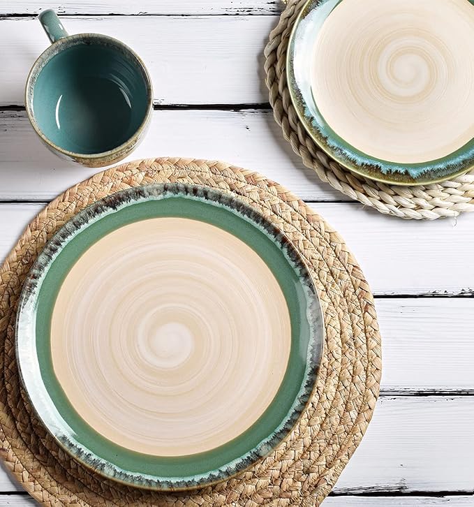 Bosmarlin Stoneware Dinner Plates, 8.5 inches, Set of 4 for Salad, Pasta, Dessert, Microwave and Dishwasher Safe (Green, 8.5 in)
