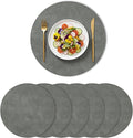 Artoid Mode Grey Faux Leather Placemats Set of 6, 15 Inch Waterproof Wipeable Heat Resistant Vinyl Place Mats, Reversible Table Mats for Winter Kitchen Dining Decor
