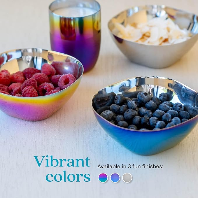Ahimsa Stainless Steel Bowls for Kids, Durable Pediatrician Designed Toddler Snack Bowl, 12oz, Premium Non Toxic Metal, Easy to Clean & Dishwasher Safe, Set of 4 Classic Silver