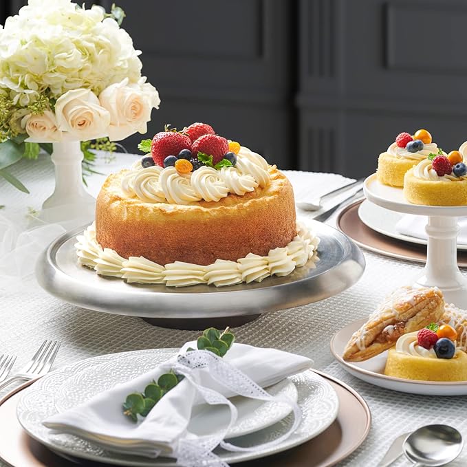 Chip and Dip Serving Set - Stainless Steel Appetizer Tray w/Shrimp Cocktail Platter & 13 Inch Round Cake Stand - Stylish & Versatile Kitchen Accessory for Displaying Desserts