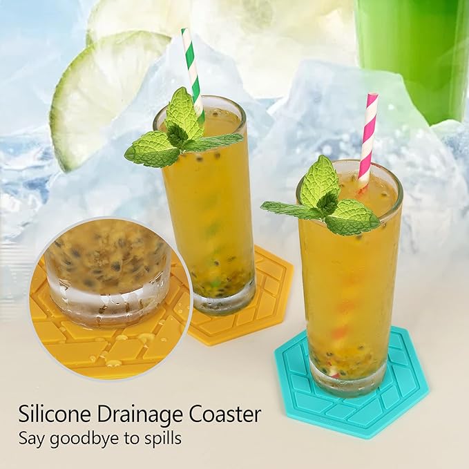 Silicone Drink Coasters Set of 8,Flexible & Heat-Resistant - Perfect for Home Decor & Table Protection (Saltwater/Mango)