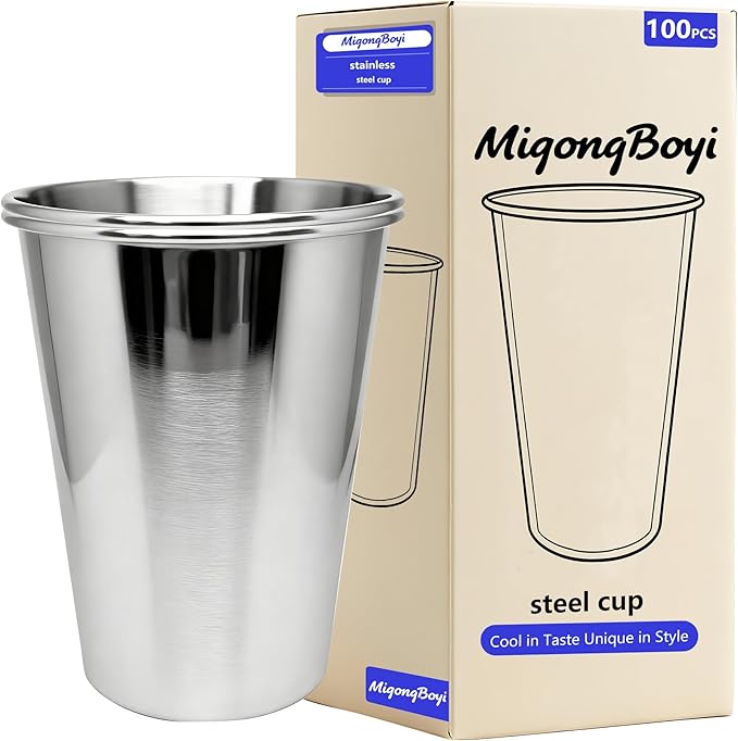20PCS 20-OZ Tainless Steel Cups,Metal Cups, Stainless Steel Pint CupsStackable Unbreakable Drinking Glasses for Party, BBQ Camping, (100)