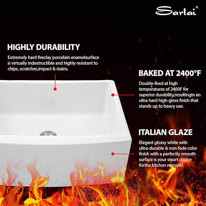 Sarlai 24 White Farmhouse Sink - 24 Inch Small Farmhouse Sink White Apron Front Ceramic Porcelain Fireclay Single Bowl Farm Kitchen Sink Laundry Room Sinks