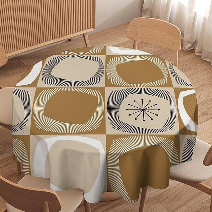 Mid Century Round Tablecloth, Retro Geometric Colorful Squares Abstract Boho Vintage 50s 60s Tablecloth for Home Party Dining Room Kitchen Decor 36Inch(90cm)