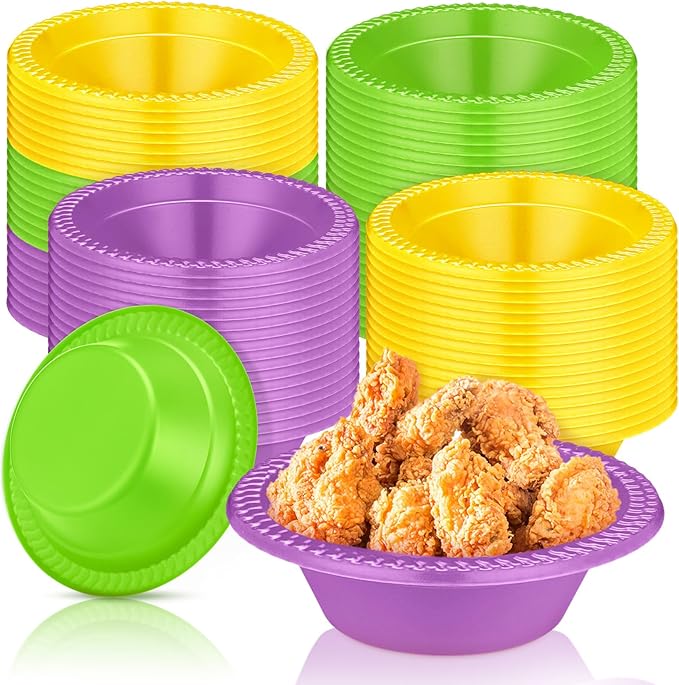 Layhit 100 Pcs Mardi Gras Plastic Bowls 12 oz Disposable Plastic Dessert Serving Party Supplies Salad Candy Snack Bowls for Holiday Wedding Party Picnic