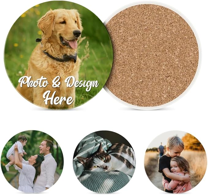 Set of 4 Custom Ceramic Coaster Personalized Coasters for Drink Add Your Text Logo Image Photo, Customized Decor Gifts Coaster for Crafts, Wedding, Bar, Home, Office, Kitchen, Restaurant