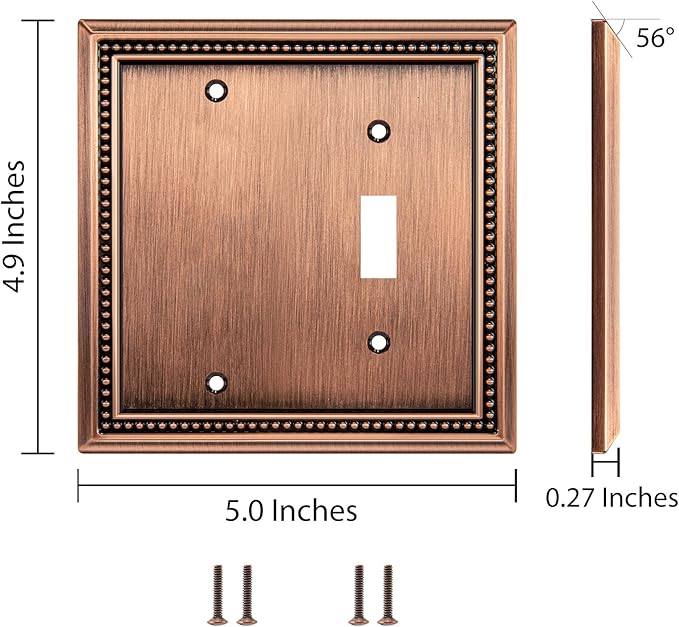 Henne Bery Sunken Pearls Heavy Duty Decorative Wall Plate Switch Plate Outlet Cover (Blank/Toggle, Antique Copper)