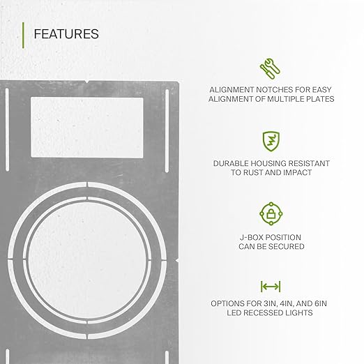 ASD New Construction Mounting Plate with Symmetric Round Hole - 8-10-12" Flat Steel Rough-in Wafer Light Bracket, LED Recessed Lighting Housing, 24 Pack