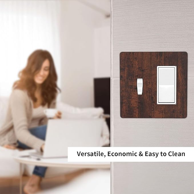 Light Switch Cover Brown Red Rustic Wood Grain Retro Farmhouse 2 Gang Toggle Rocker Combo Socket Cover Wall Plates Decorative Switch Plates and Outlet Covers for Farmhouse Cabin Decor