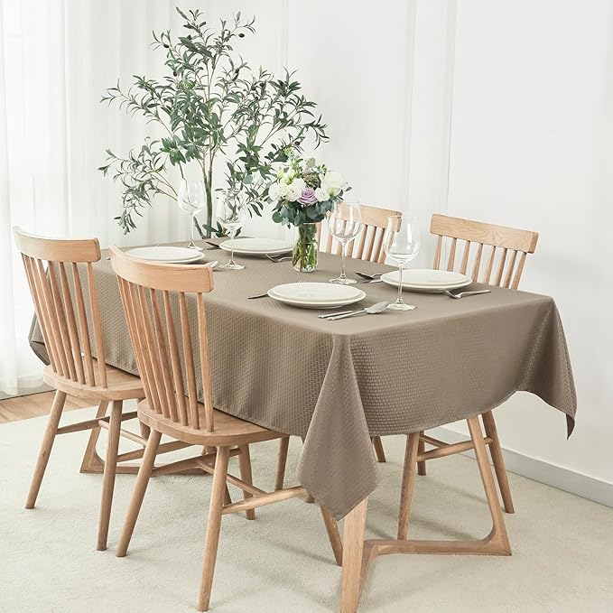 maxmill Weaved Texture Tablecloth Water Resistance Antiwrinkle Spillproof Soft Washable Table Cloth for Dining Room, Buffet Banquet Parties Holiday Dinner, Rectangular 60 x 108 Inch, Brown