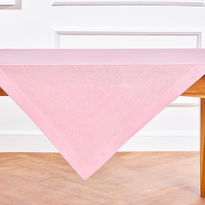 Solino Home Linen Square Tablecloth 52 x 52 Inch - 100% Pure Linen Pink Lemonade Table Throw - Fete, Machine Washable Table Cloth for Valentines, Spring, Easter