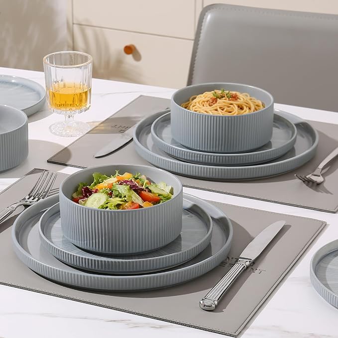 Dinnerware Sets for 8, Ceramic Plates and Bowls Set 24 Piece Dinnerware Chip Resistant Stoneware, Dishwasher and Microwave Safe-Blue
