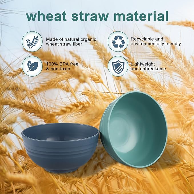 12 Pcs Unbreakable Cereal Bowls Set, 26 Oz Wheat Straw Bowls Set, Microwave & Dishwasher Safe Bowls for Kitchen, Reusable Plastic Bowls for Soup, Salad and Snack, BPA Free, Multicolor