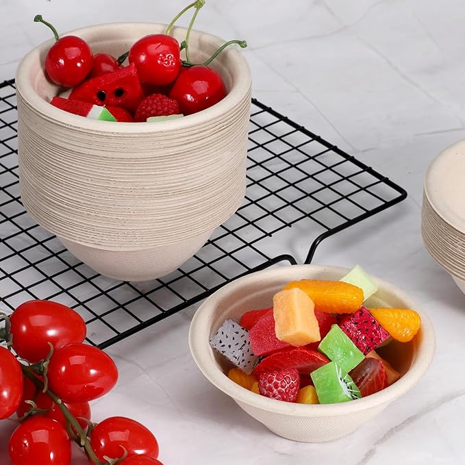200 Pcs 8 Oz Compostable Disposable Paper Bowls, Natural Sugarcane Bowls Eco-Friendly Soup Bowl for Ice Cream Desserts Salads Pet Food