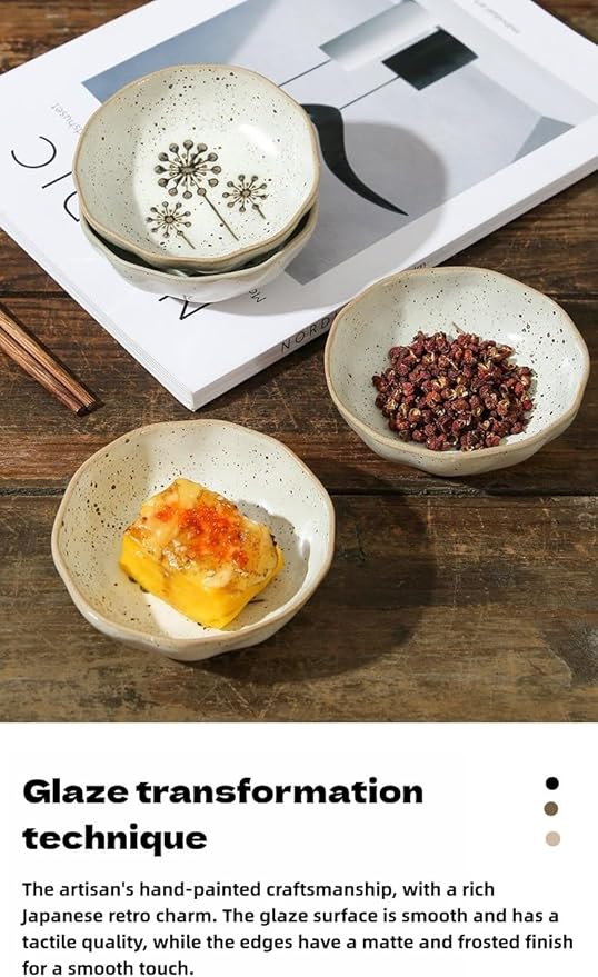 4-Pack Small Ceramic Bowls, （3.5in） Mini Dip Bowls with 2 Fish & 2 Sunflower Designs | Thickened Ramekins for Sauce, Snacks, Ice Cream, Charcuterie | Dishwasher & Oven Safe