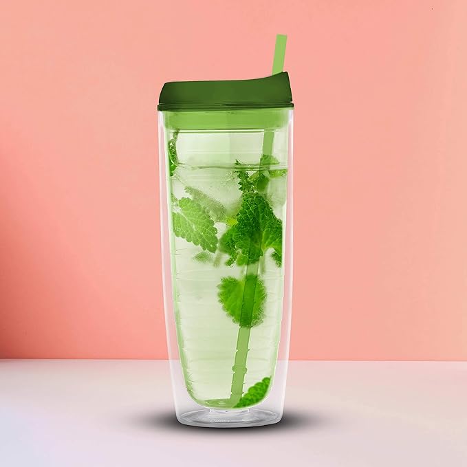 DISCOUNT PROMOS Tall Orbit Acrylic Tumblers 20 oz. Set of 10, Bulk Pack - Perfect for Iced Coffee, Soda, Other Hot & Cold Beverages - Lime Green