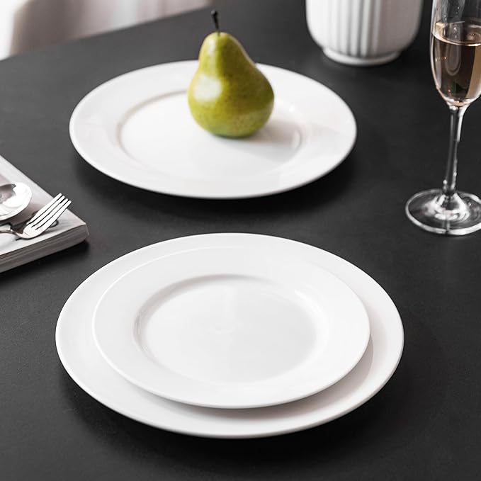 White Ceramic Dinner Plates Set of 4, 12 Inch Large Porcelain Dinner Plates for Salad, Pasta, and Steak – Microwave and Dishwasher Safe Dinnerware