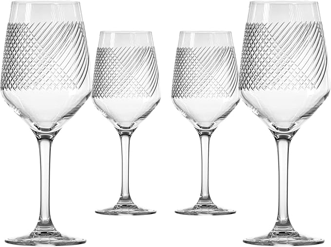 Rolf Glass Bourbon Street 10.75oz White Wine Stemmed Wine Glass Set of 4 | Lead-free Glassware | Diamond-Wheel Engraved and Polished | Classically Modern Designs | Made in the USA